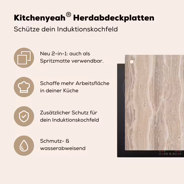 Steen - Patroon - Textuur - Natuurlijk - Beige Inductie beschemer met haakjes klein -ky-usp-de