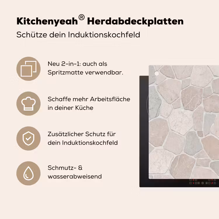 Steen - Patroon - Textuur - Beige Inductie beschemer met haakjes klein -ky-usp-de