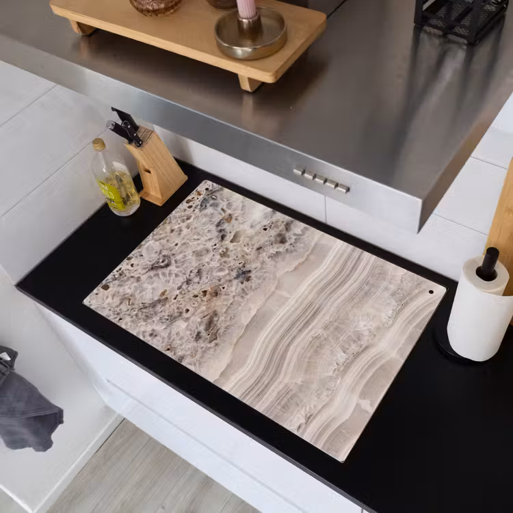 Steen - Textuur - Abstract - Beige - Wit Inductie beschemer met haakjes klein -sfeer1