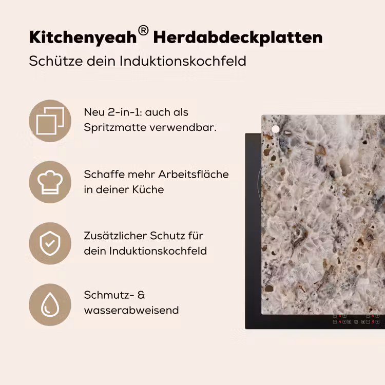 Steen - Textuur - Abstract - Beige - Wit Inductie beschemer met haakjes klein -ky-usp-de