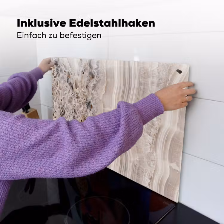 Steen - Textuur - Abstract - Beige - Wit Inductie beschemer met haakjes klein -ky-ophangen-de