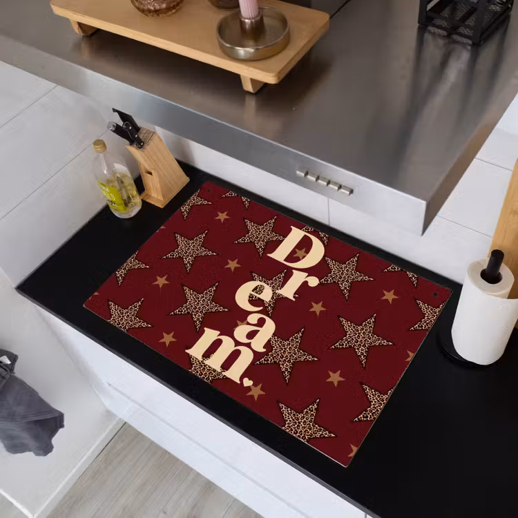 Sterren - Luipaardprint - Dream - Bordeaux Inductie beschemer met haakjes klein -sfeer1