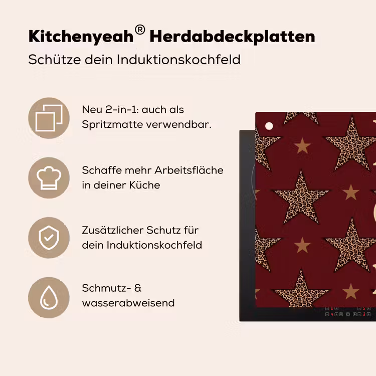 Sterren - Luipaardprint - Dream - Bordeaux Inductie beschemer met haakjes klein -ky-usp-de