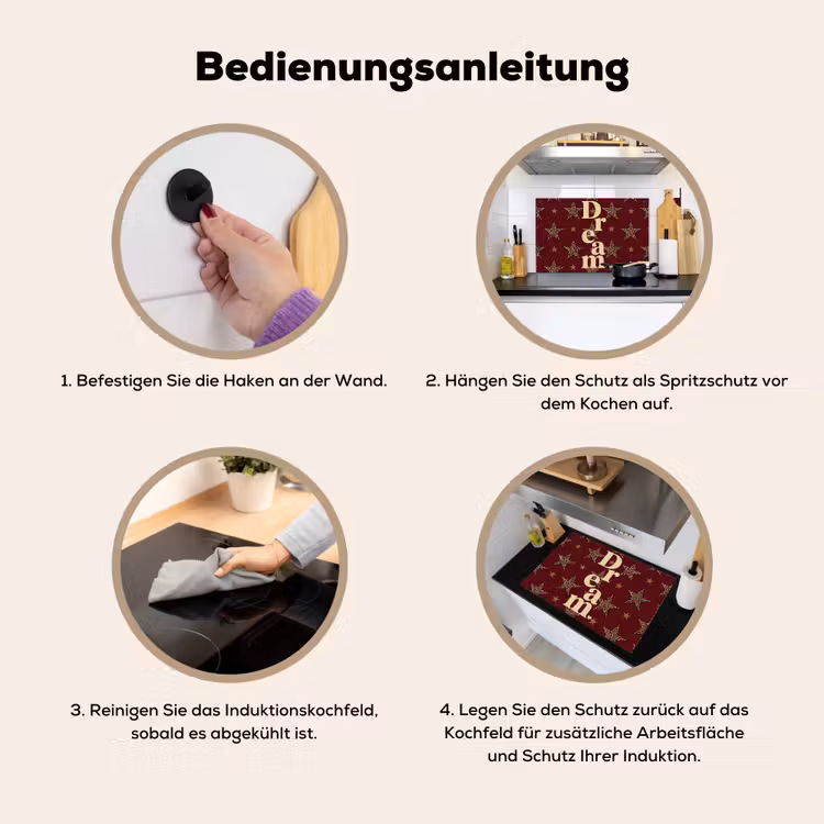 Sterren - Luipaardprint - Dream - Bordeaux Inductie beschemer met haakjes klein -ky-gebruik-de