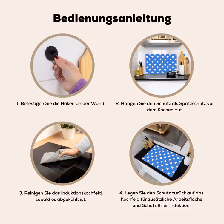 Sterren - Patroon - Blauw Inductie beschemer met haakjes klein 777 -ky-gebruik-de