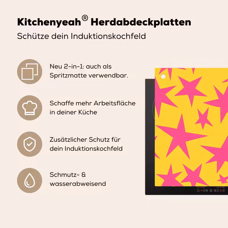 Sterren - Patroon - Roze - Geel Inductie beschemer met haakjes klein 777 -ky-usp-de