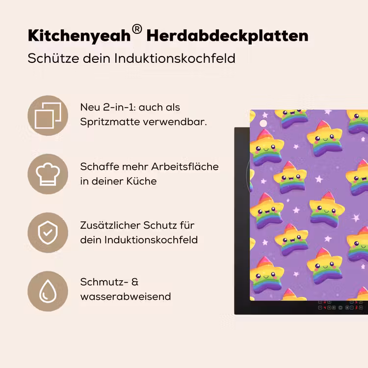 Sterren - Regenboog - Paars Inductie beschemer met haakjes klein 777 -ky-usp-de