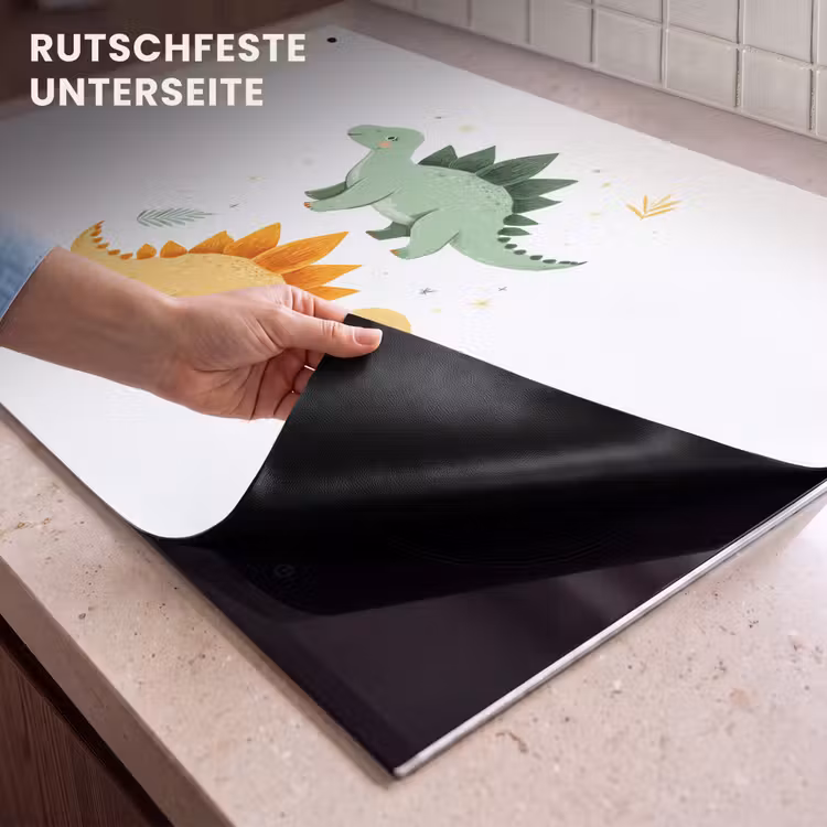 2-in-1 Herdabdeckplatte & Spritzschutz - Sterne - Stegosaurier - Blätter - Grün - Sterren - Stegosaurussen - Blaadjes - Groen Inductie beschemer met haakjes klein