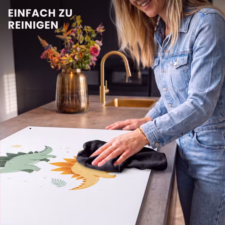 2-in-1 Herdabdeckplatte & Spritzschutz - Sterne - Stegosaurier - Blätter - Grün - Sterren - Stegosaurussen - Blaadjes - Groen Inductie beschemer met haakjes klein