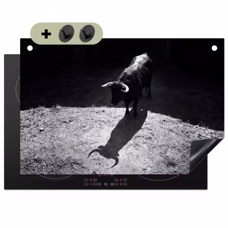 Stier - Schaduw - Dieren - Contrast - Zwart-wit Inductie beschemer met haakjes klein -3d