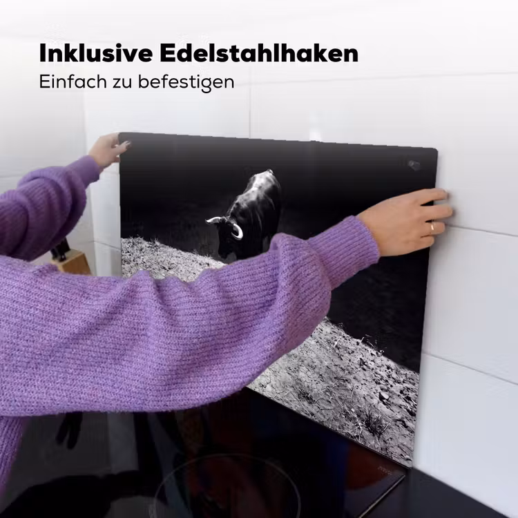 Stier - Schaduw - Dieren - Contrast - Zwart-wit Inductie beschemer met haakjes klein -ky-ophangen-de
