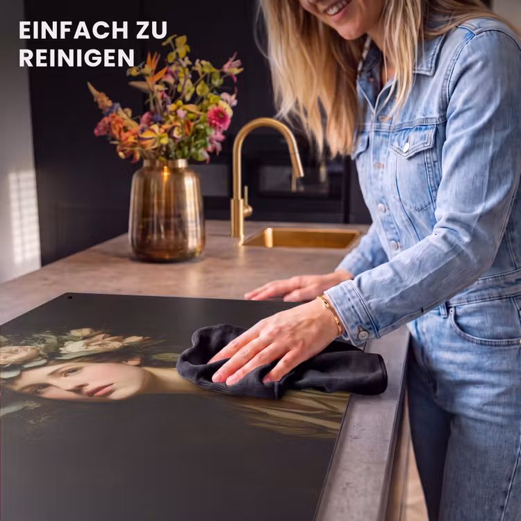 2-in-1 Herdabdeckplatte & Spritzschutz - Stille Blumen - Frau - Porträt - Bloemenstilte - Vrouw - Portret Inductie beschemer met haakjes klein