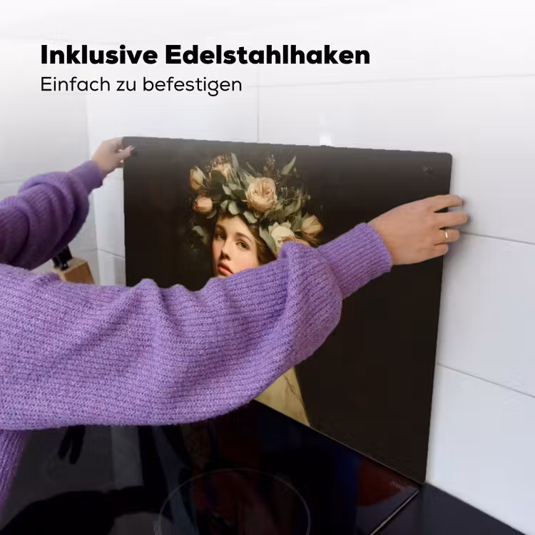 2-in-1 Herdabdeckplatte & Spritzschutz - Stille Blumen - Frau - Porträt - Bloemenstilte - Vrouw - Portret Inductie beschemer met haakjes klein