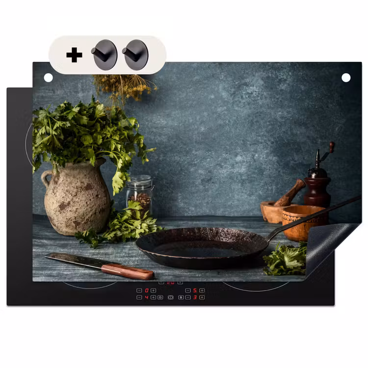 2-in-1 Herdabdeckplatte & Spritzschutz - Stille zum Kochen - Stilte voor het Koken Inductie beschemer met haakjes klein