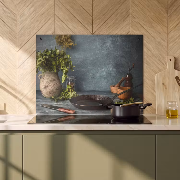 2-in-1 Herdabdeckplatte & Spritzschutz - Stille zum Kochen - Stilte voor het Koken Inductie beschemer met haakjes klein