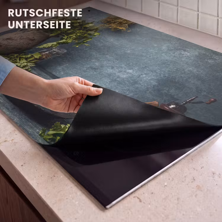 2-in-1 Herdabdeckplatte & Spritzschutz - Stille zum Kochen - Stilte voor het Koken Inductie beschemer met haakjes klein