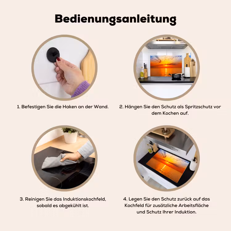 2-in-1 Herdabdeckplatte & Spritzschutz - Strahlen des Lichts - Stralen van Licht Inductie beschemer met haakjes klein