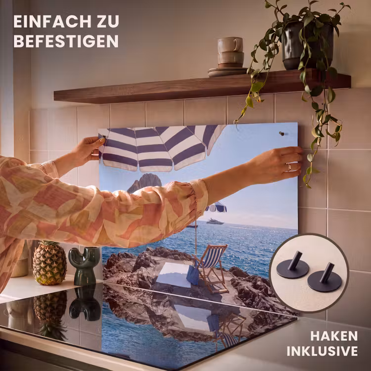 Strand - Ligstoel - Parasol - Zomer - Blauw Inductie beschemer met haakjes klein -ky-ophangen-de