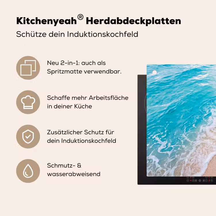 Strand - Zee - Golf - Natuur - Blauw Inductie beschemer met haakjes klein -ky-usp-de