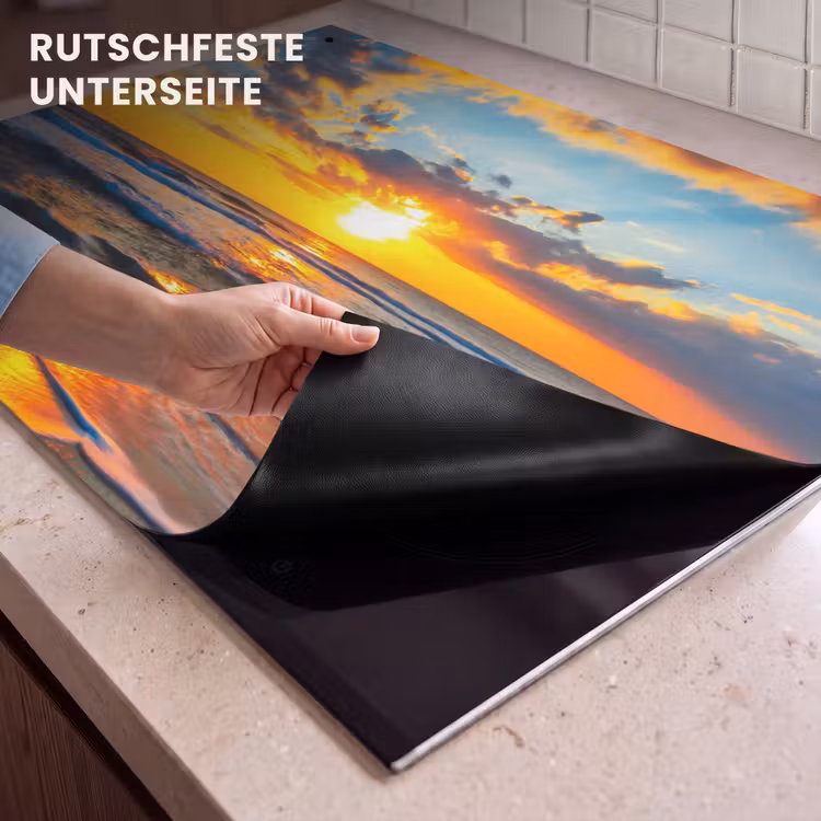 2-in-1 Herdabdeckplatte & Spritzschutz - Strand – Meer – Sonnenuntergang - Strand - Zee - Zonsondergnag Inductie beschemer met haakjes klein