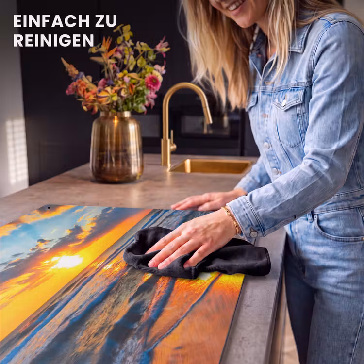 2-in-1 Herdabdeckplatte & Spritzschutz - Strand – Meer – Sonnenuntergang - Strand - Zee - Zonsondergnag Inductie beschemer met haakjes klein
