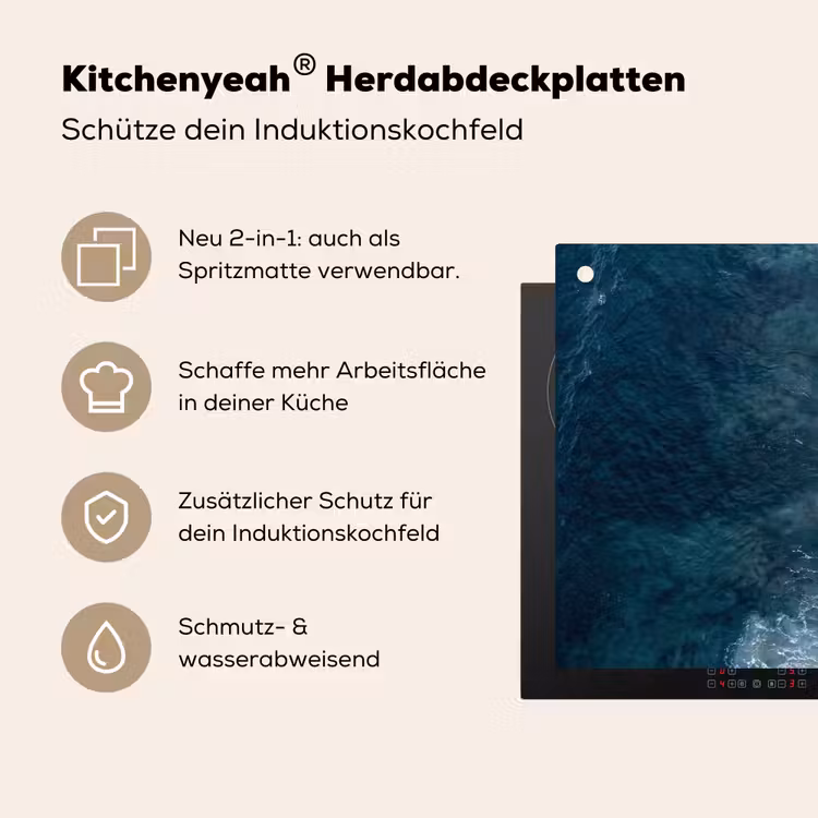 Strand - Zee - Golven Inductie beschemer met haakjes klein -ky-usp-de