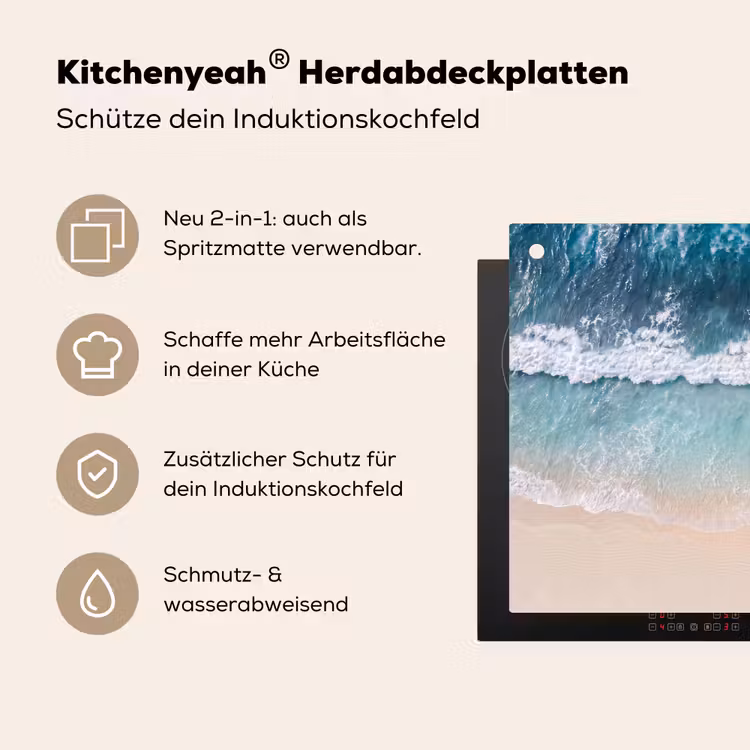 Strand - Zee - Golven - Natuur - Blauw Inductie beschemer met haakjes klein -ky-usp-de