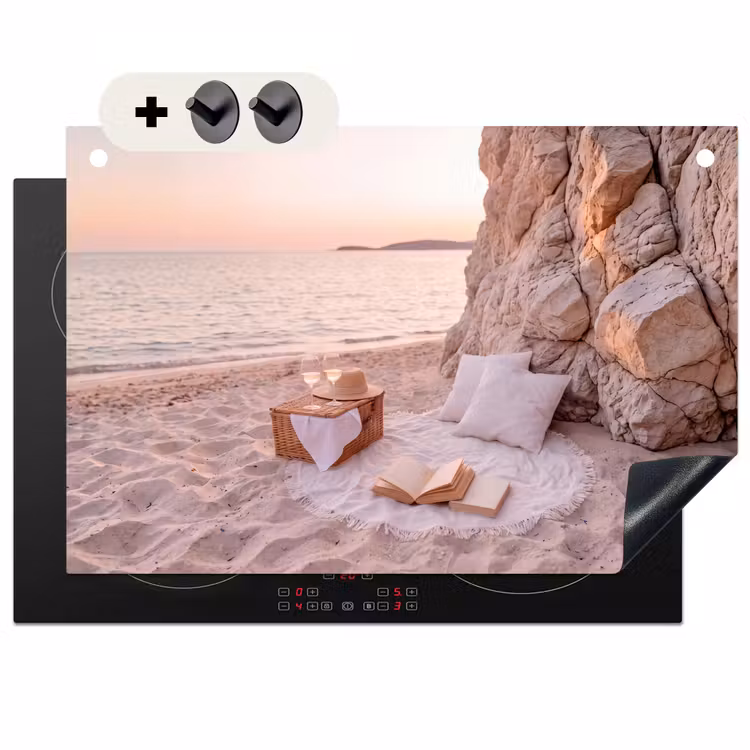 Strand - Picknick - Zonsondergang - Zomer - Natuur Inductie beschemer met haakjes klein -3d
