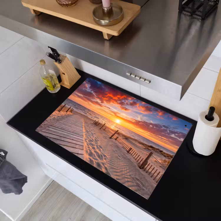 Strand - Zonsondergang - Zee - Natuur - Oranje Inductie beschemer met haakjes klein -sfeer1