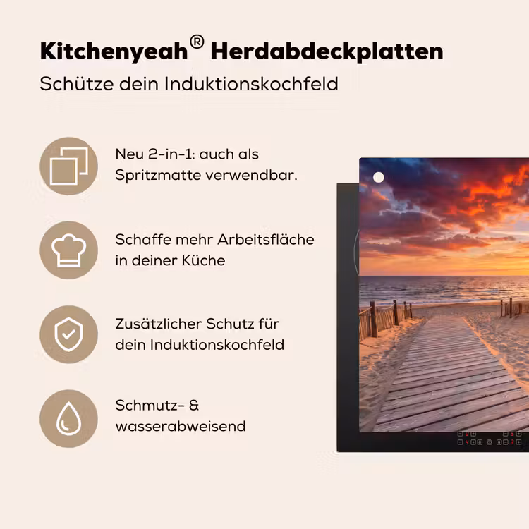 Strand - Zonsondergang - Zee - Natuur - Oranje Inductie beschemer met haakjes klein -ky-usp-de