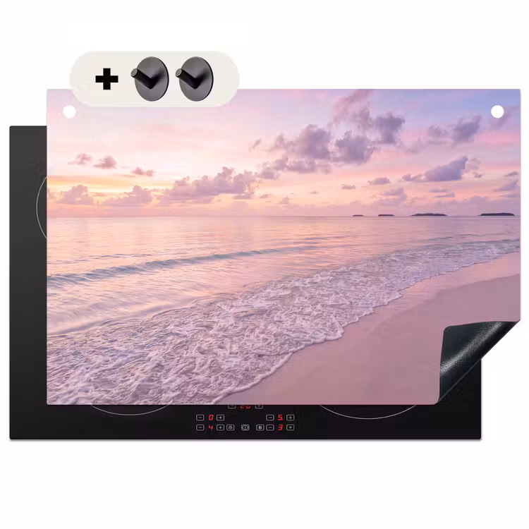 Strand - Zonsondergang - Natuur - Minimalistisch - Roze Inductie beschemer met haakjes klein -3d
