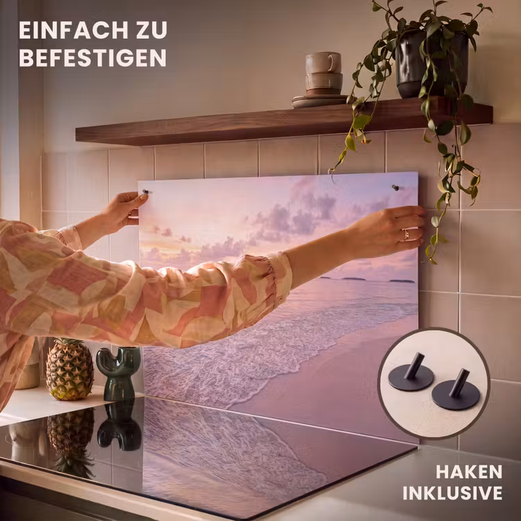 Strand - Zonsondergang - Natuur - Minimalistisch - Roze Inductie beschemer met haakjes klein -ky-ophangen-de