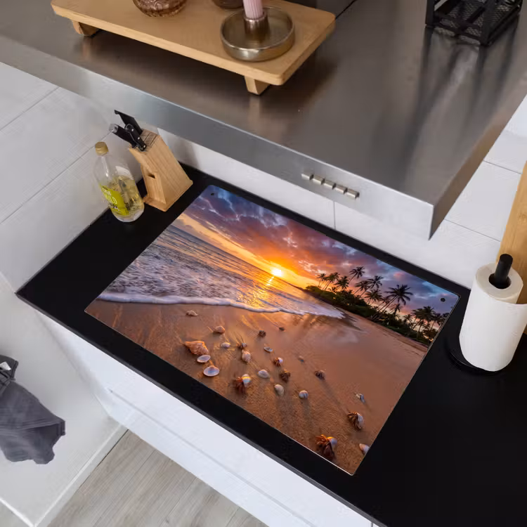 Strand - Zonsondergang - Palmbomen - Natuur - Oranje Inductie beschemer met haakjes klein -sfeer1