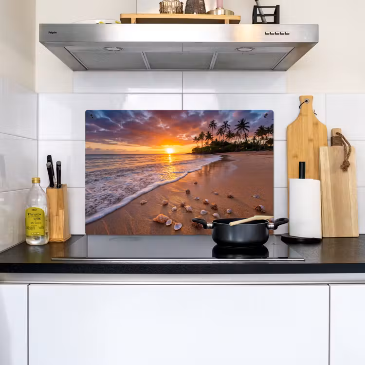 Strand - Zonsondergang - Palmbomen - Natuur - Oranje Inductie beschemer met haakjes klein -sfeer2