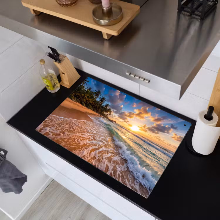 Strand - Zonsondergang - Golven - Natuur - Goud Inductie beschemer met haakjes klein -sfeer1
