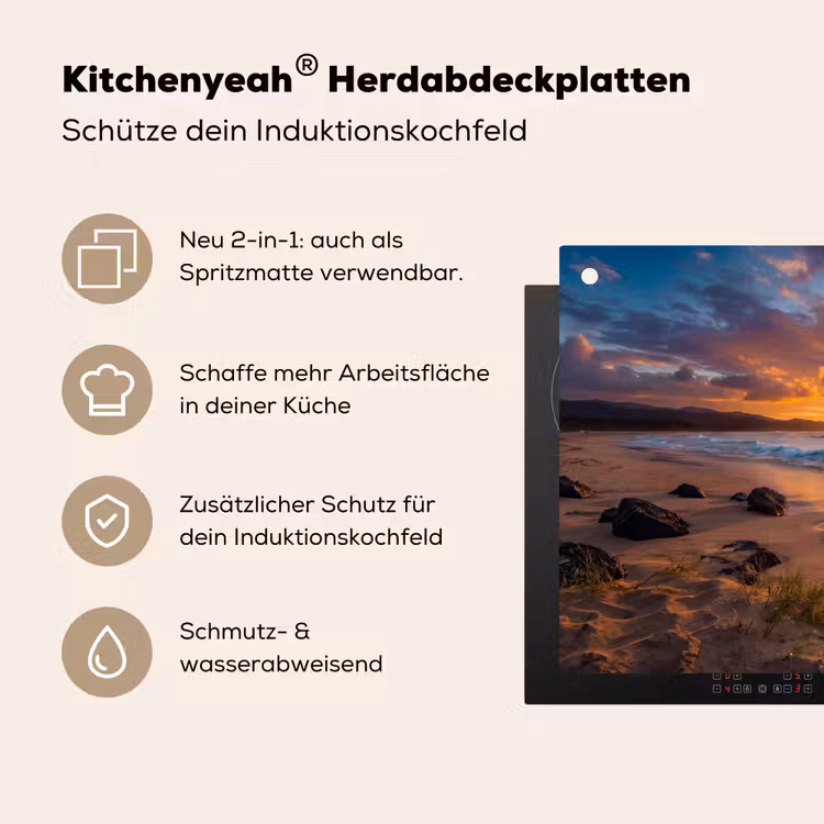 Strand - Zonsondergang - Golven - Natuur - Oranje Inductie beschemer met haakjes klein -ky-usp-de