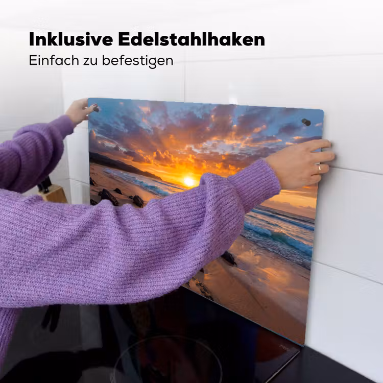 Strand - Zonsondergang - Golven - Natuur - Oranje Inductie beschemer met haakjes klein -ky-ophangen-de
