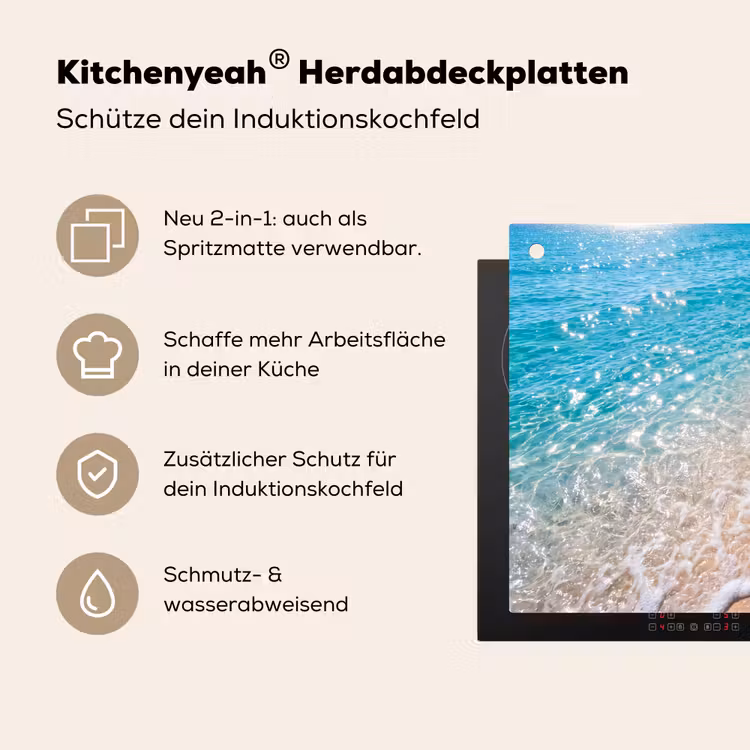 Strand - Water - Natuur - Blauw - Beige Inductie beschemer met haakjes klein -ky-usp-de