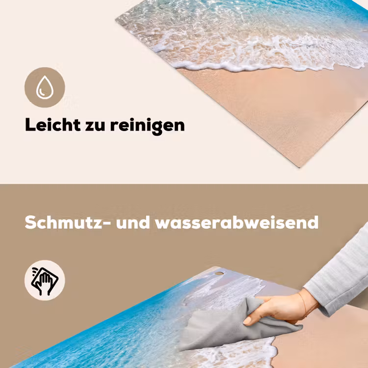 Strand - Water - Natuur - Blauw - Beige Inductie beschemer met haakjes klein -ky-schoon-de
