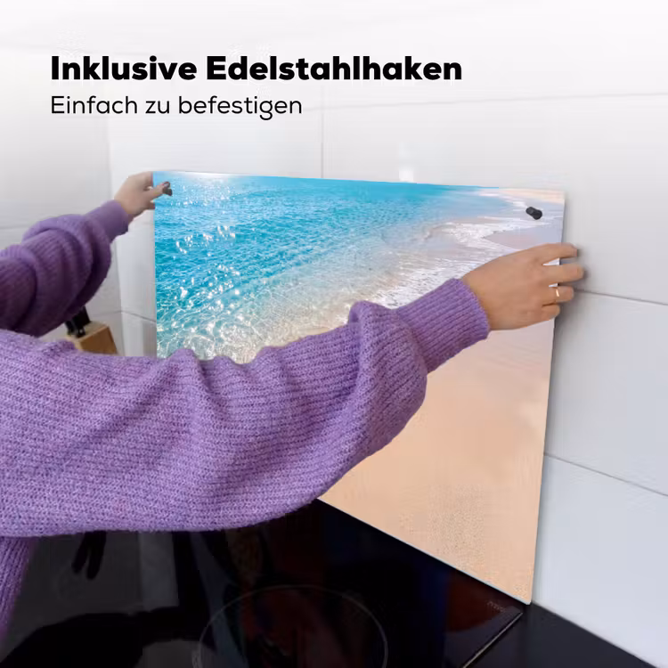 Strand - Water - Natuur - Blauw - Beige Inductie beschemer met haakjes klein -ky-ophangen-de