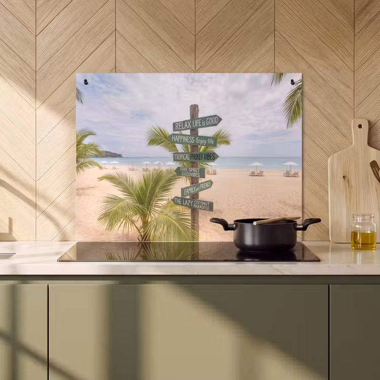 Strand - Wegwijzer - Palmen - Tropisch - Groen Inductie beschemer met haakjes klein -sfeer2