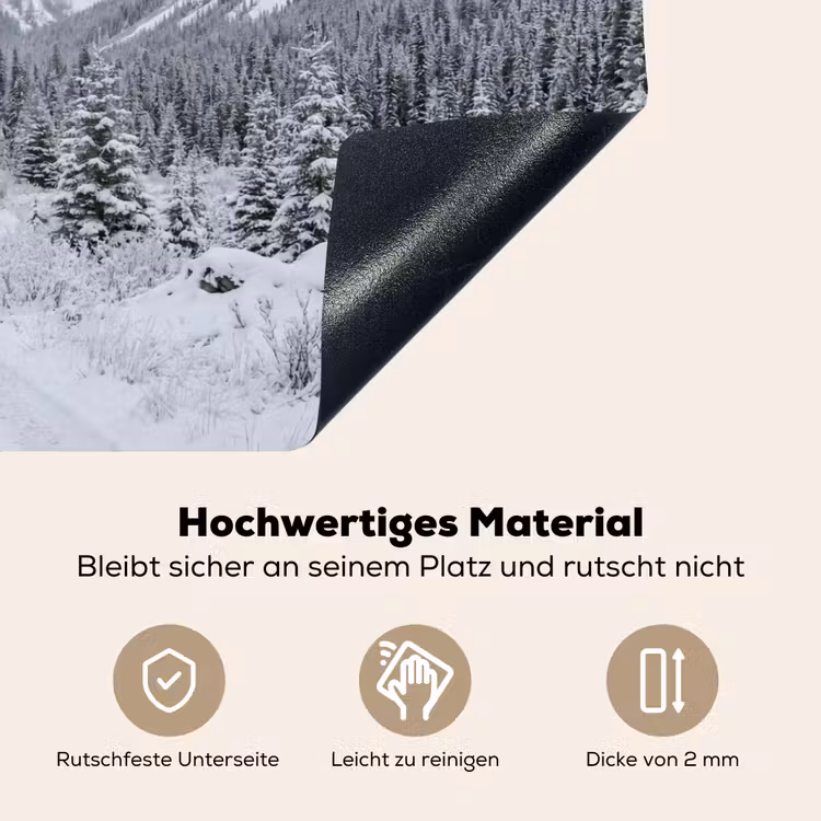Weg - Bergen - Sneeuw - Naaldbos - Avontuurlijk Inductie beschemer met haakjes klein -ky-onderkant-de