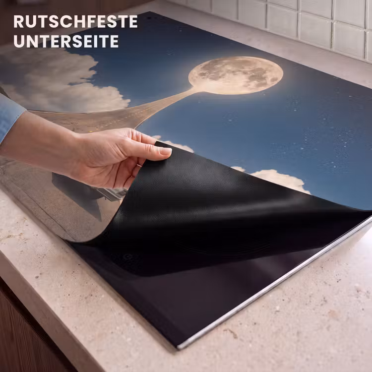 2-in-1 Herdabdeckplatte & Spritzschutz - Straße – Mond – Nacht - Weg - Maan - Nacht Inductie beschemer met haakjes klein