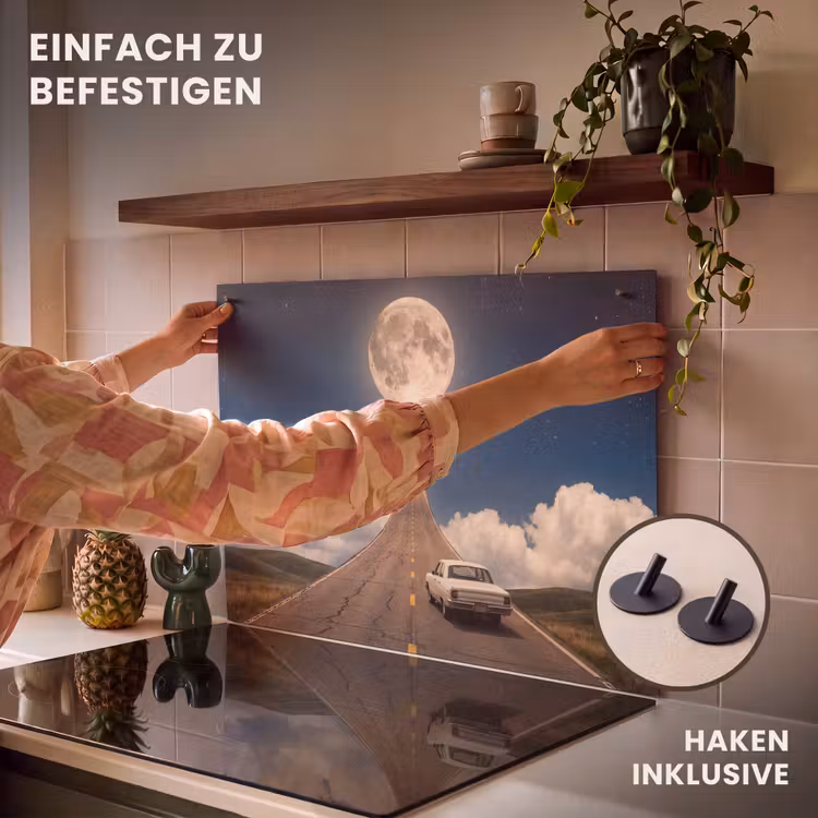 2-in-1 Herdabdeckplatte & Spritzschutz - Straße – Mond – Nacht - Weg - Maan - Nacht Inductie beschemer met haakjes klein