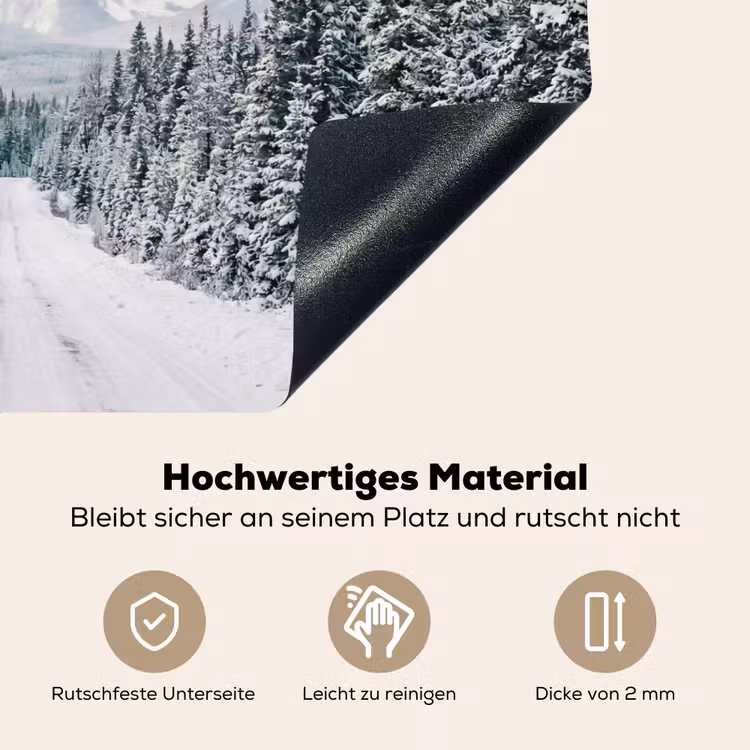 Weg - Sneeuw - Naaldbos - Winter - Avontuurlijk Inductie beschemer met haakjes klein -ky-onderkant-de