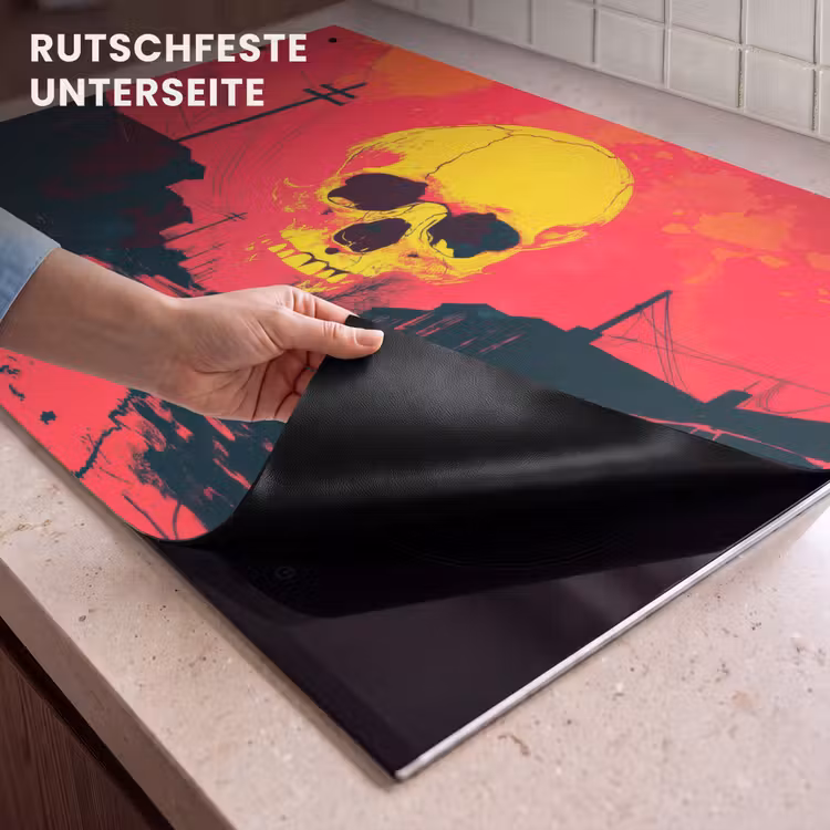 2-in-1 Herdabdeckplatte & Spritzschutz - Straße - Verlassen - Totenkopf - Gelb - Straat - Verlaten - Schedel - Geel Inductie beschemer met haakjes klein