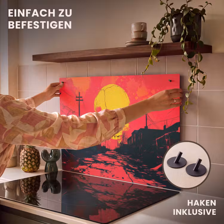2-in-1 Herdabdeckplatte & Spritzschutz - Straße - Verlassen - Totenkopf - Gelb - Straat - Verlaten - Schedel - Geel Inductie beschemer met haakjes klein