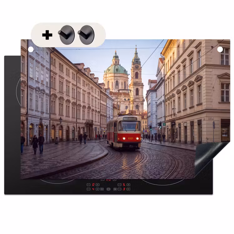 Tram - Straat - Stadsgezicht - Klassiek - Rood Inductie beschemer met haakjes klein -3d