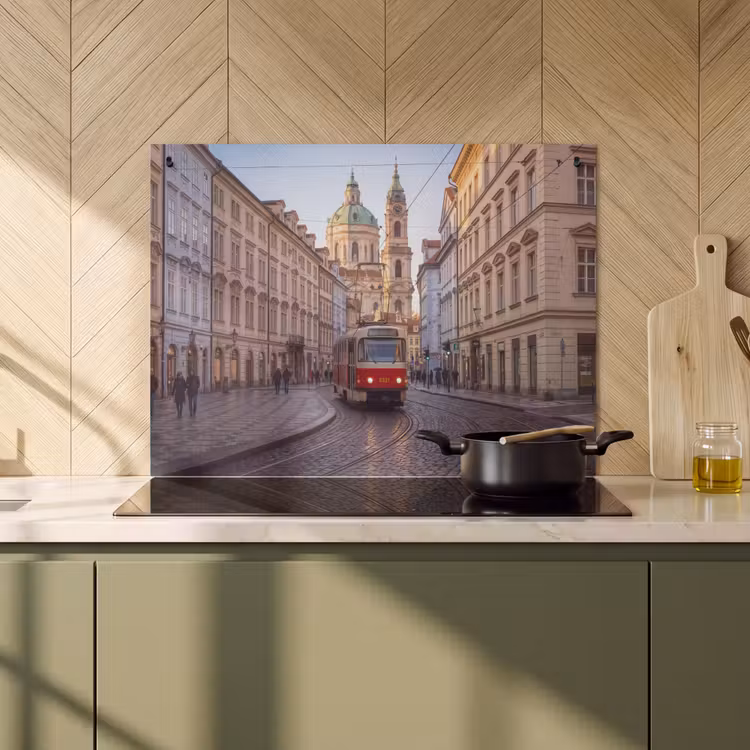 Tram - Straat - Stadsgezicht - Klassiek - Rood Inductie beschemer met haakjes klein -sfeer2