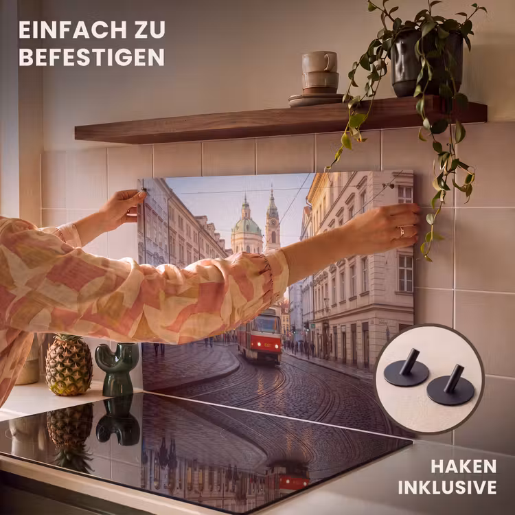 Tram - Straat - Stadsgezicht - Klassiek - Rood Inductie beschemer met haakjes klein -ky-ophangen-de